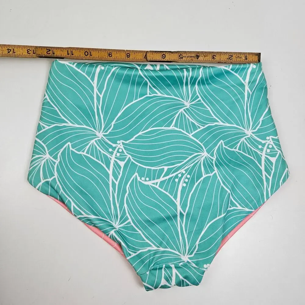 Sunny Hunny/Little Tropics High Waist Reversible Bikini Bottom S? Aqua Coral‎